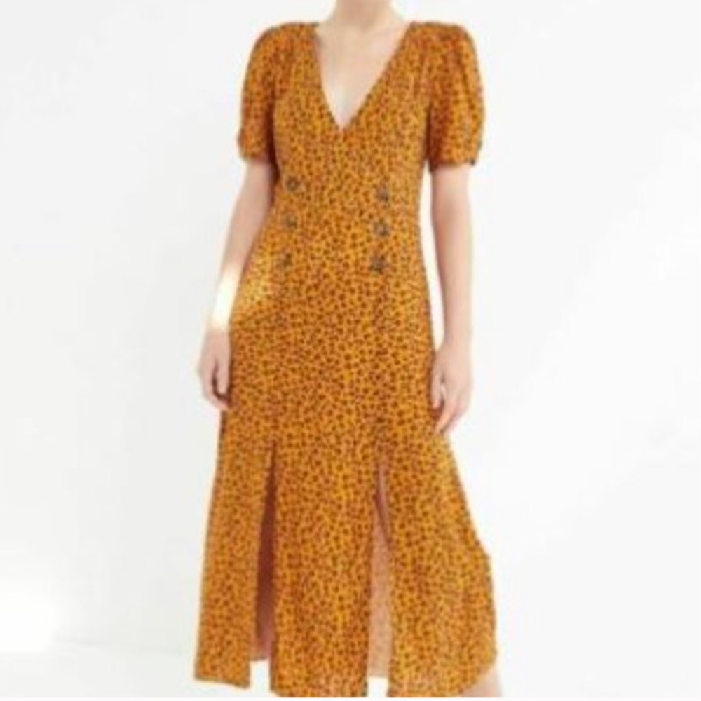 Urban Outfitters V Neck Double Breasted Floral Slit Midi Dress size M - Picture 4 of 9